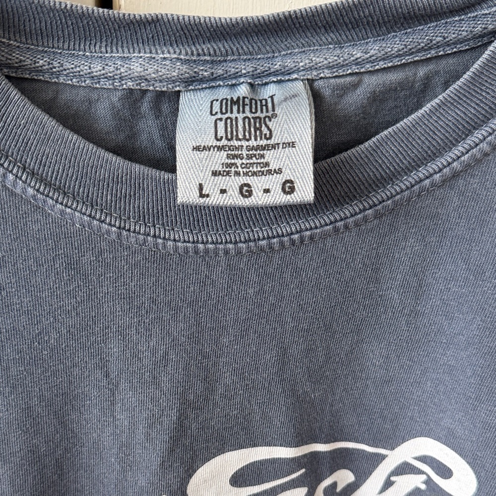 Comfort Colors Faded Slate Blue Graphic Tee with White Print - Picture 2 of 2